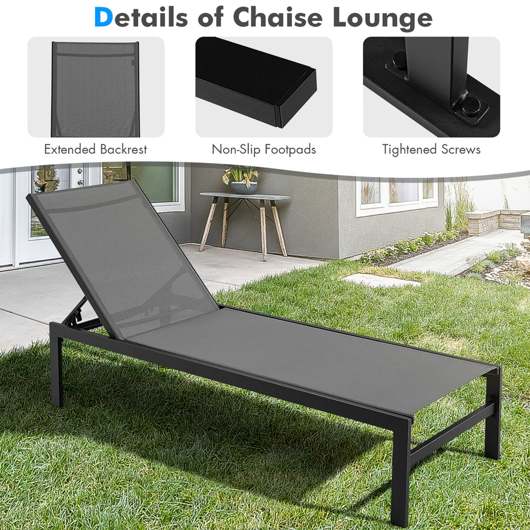 Patio Chaise Lounge Outdoor Adjustable Lounge Chair W/ 6-Position Backrest Grey Image 7