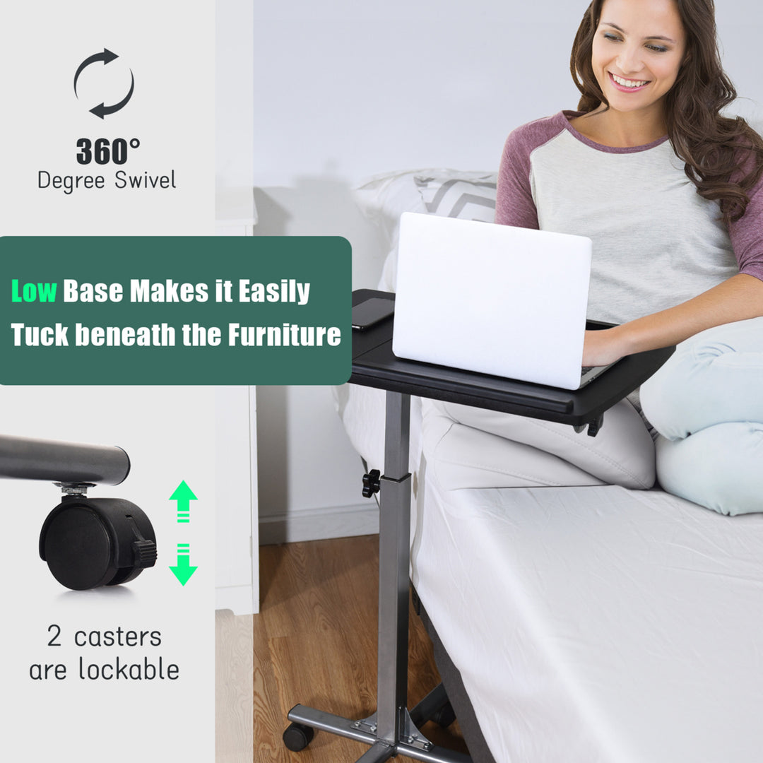 Mobile Laptop Stand on Wheels Height Adjustable Overbed Sofa Side Table Image 4