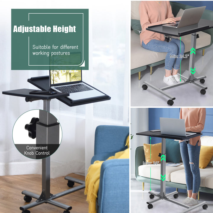 Mobile Laptop Stand on Wheels Height Adjustable Overbed Sofa Side Table Image 5