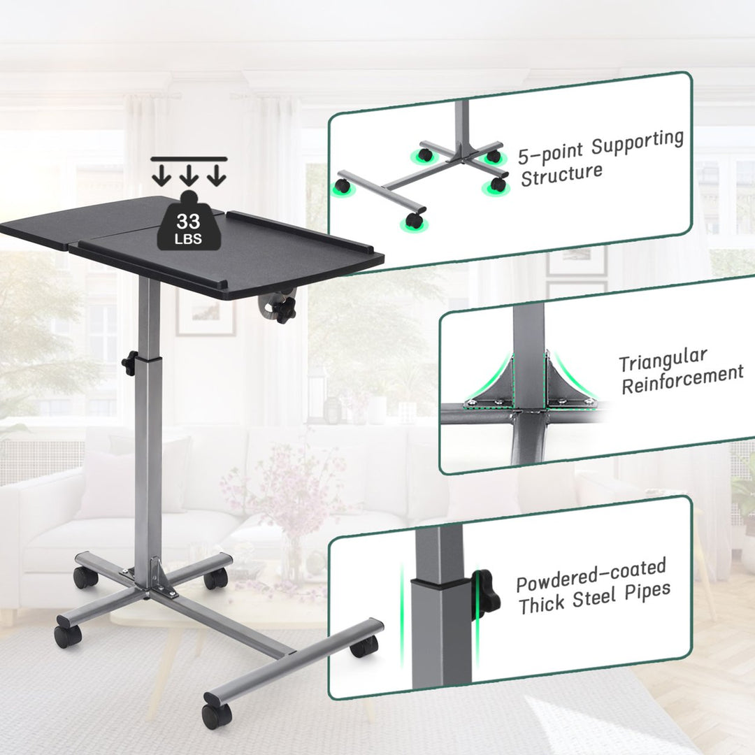 Mobile Laptop Stand on Wheels Height Adjustable Overbed Sofa Side Table Image 7