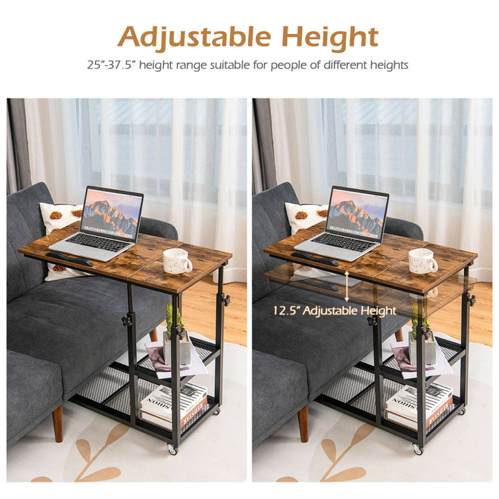 C Shaped Side Table w/ Wheels Height and Tabletop Adjustable Storage Shelf Image 8