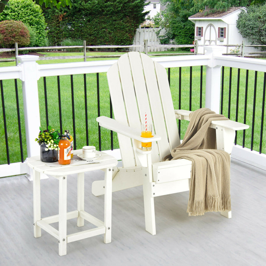 2PC Patio Folding Adirondack chair Side Table Cup Holder Poolside White Image 1