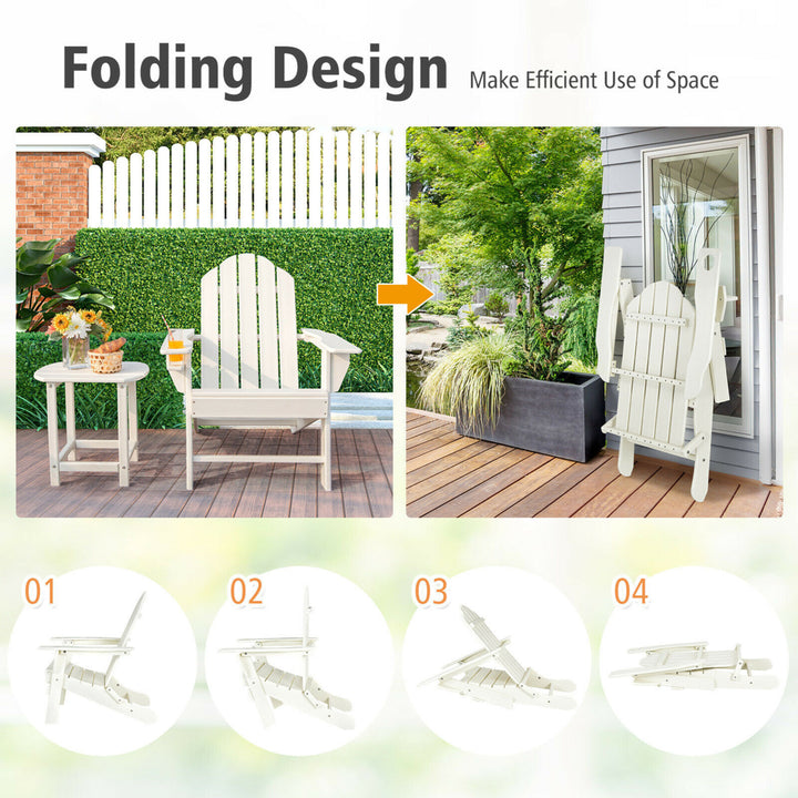 2PC Patio Folding Adirondack chair Side Table Cup Holder Poolside White Image 4