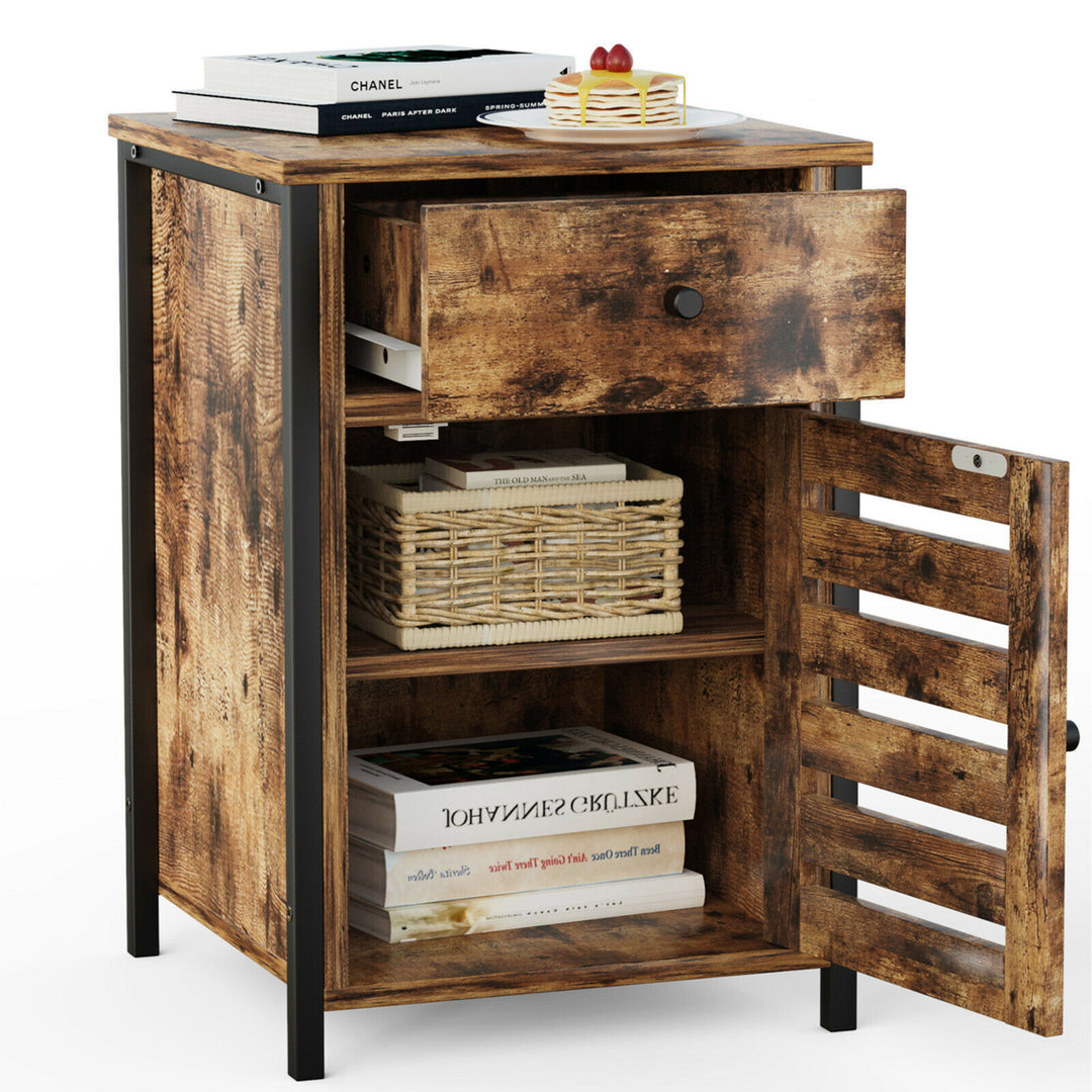 Nightstand with Drawer Cabinet Adjustable Shelf Industrial Side Table Rustic Image 10