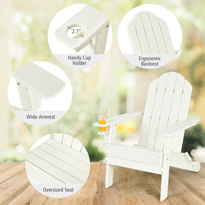 2PC Patio Folding Adirondack chair Side Table Cup Holder Poolside White Image 7