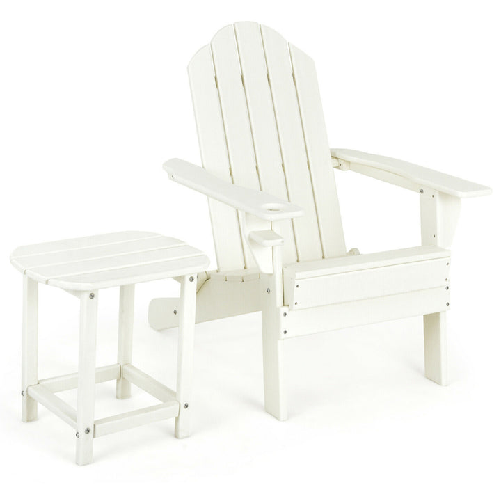 2PC Patio Folding Adirondack chair Side Table Cup Holder Poolside White Image 9