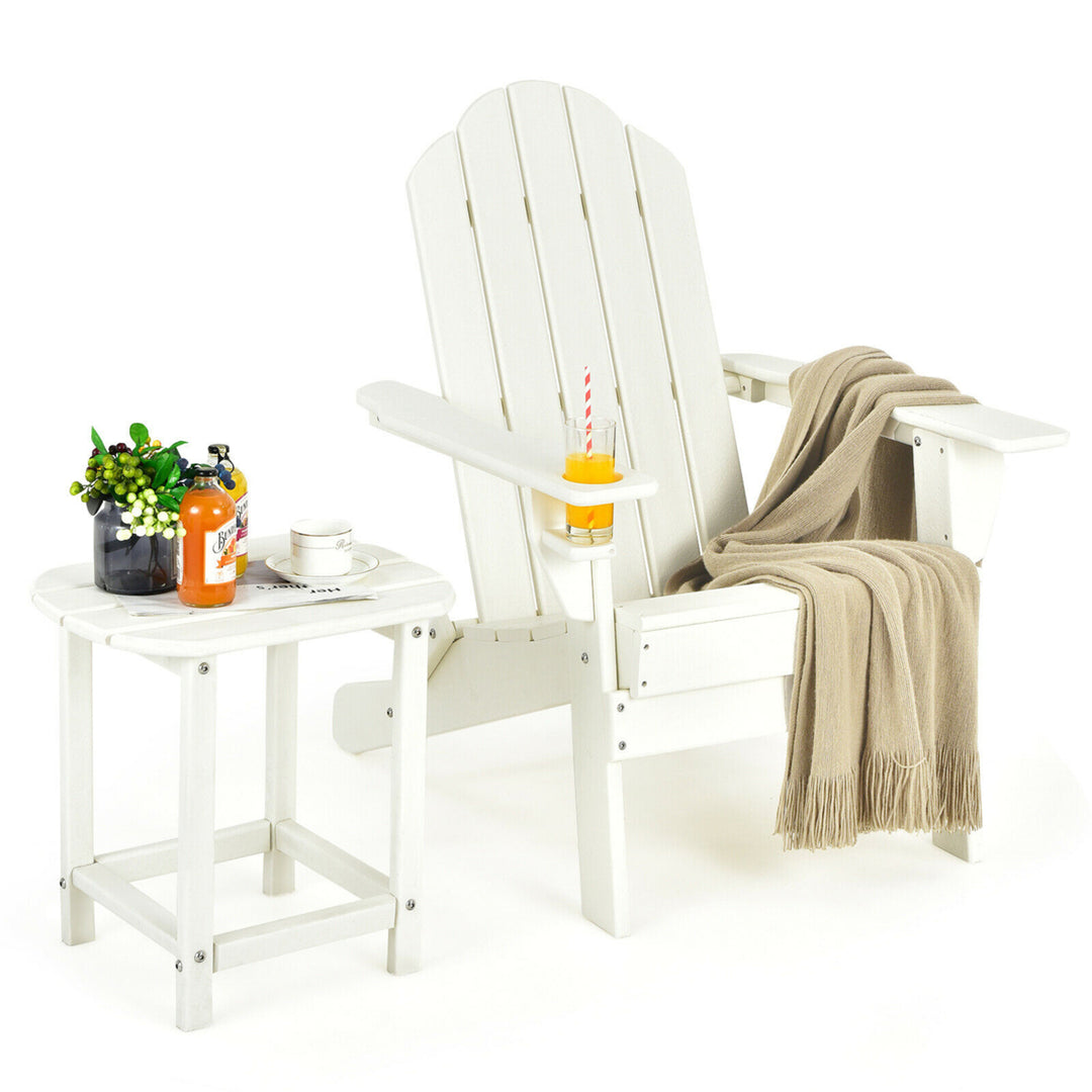 2PC Patio Folding Adirondack chair Side Table Cup Holder Poolside White Image 10