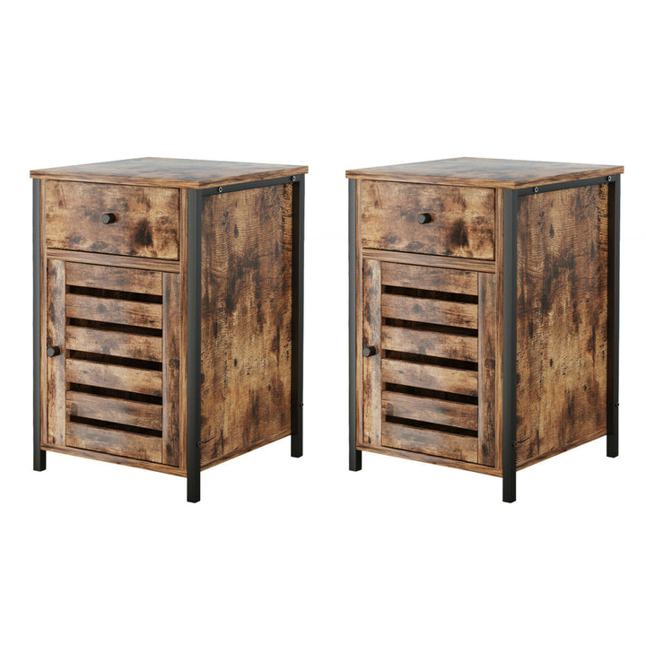 2PCS Nightstand W/ Drawer Cabinet Adjustable Shelf Industrial Side Table Rustic Image 1