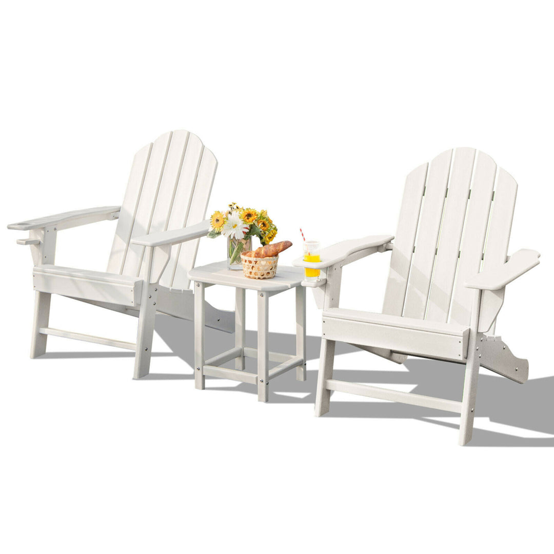 3PC Patio Folding Adirondack Chair Side Table Cup Holder Poolside White Image 8