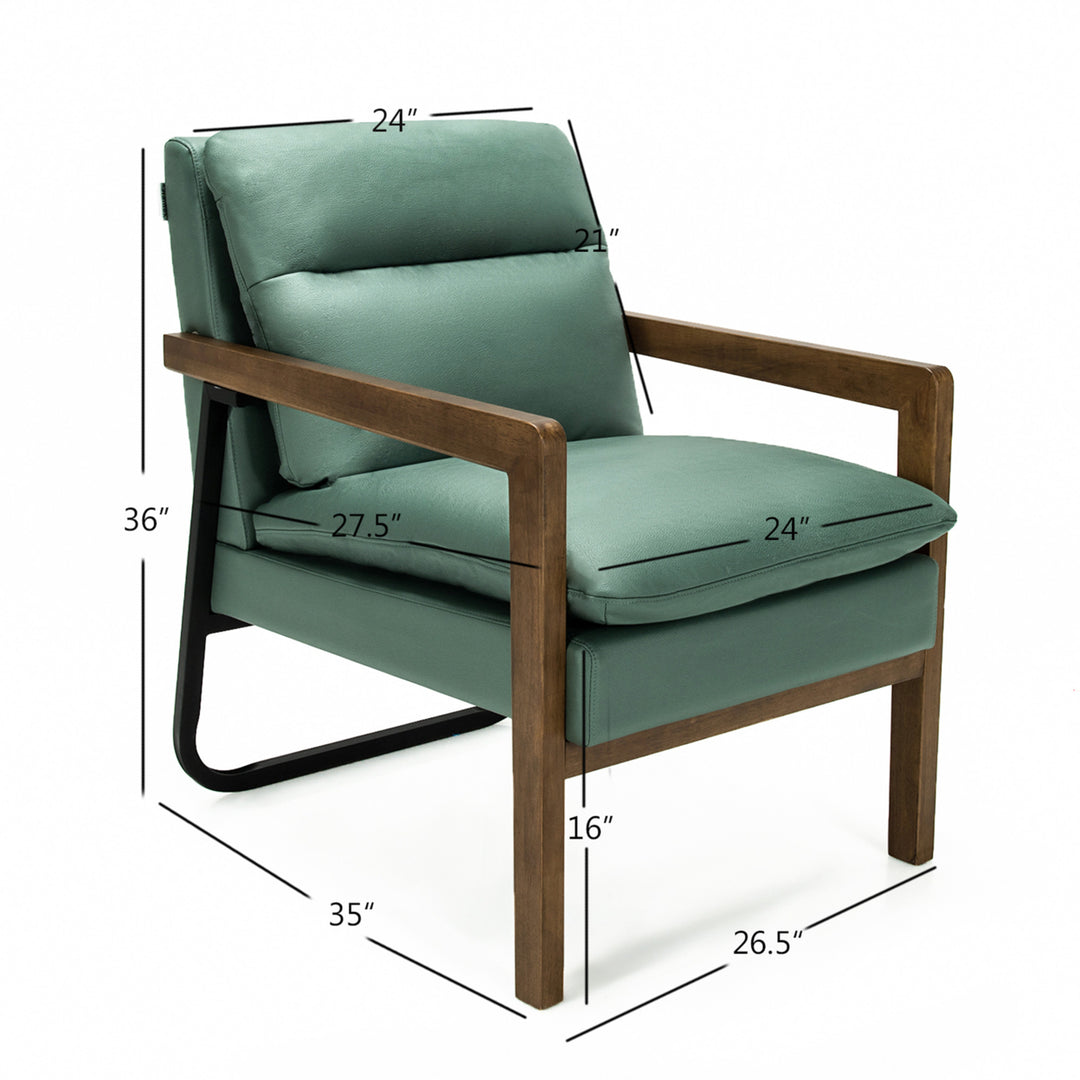 Set of 2 Single Sofa Chair Leisure Accent Chair w/ Wooden Armrests and Legs Green Image 2