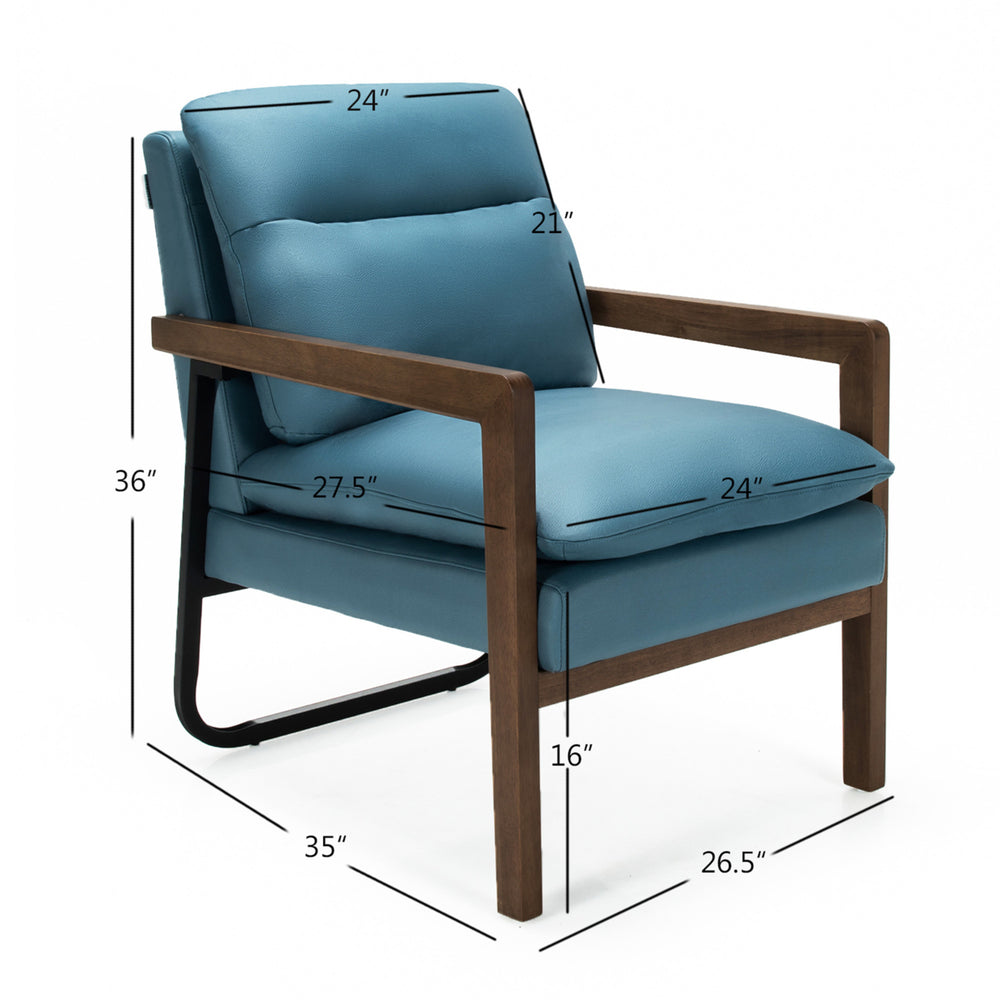 Set of 2 Single Sofa Chair Leisure Accent Chair w/ Wooden Armrests and Legs Blue Image 2