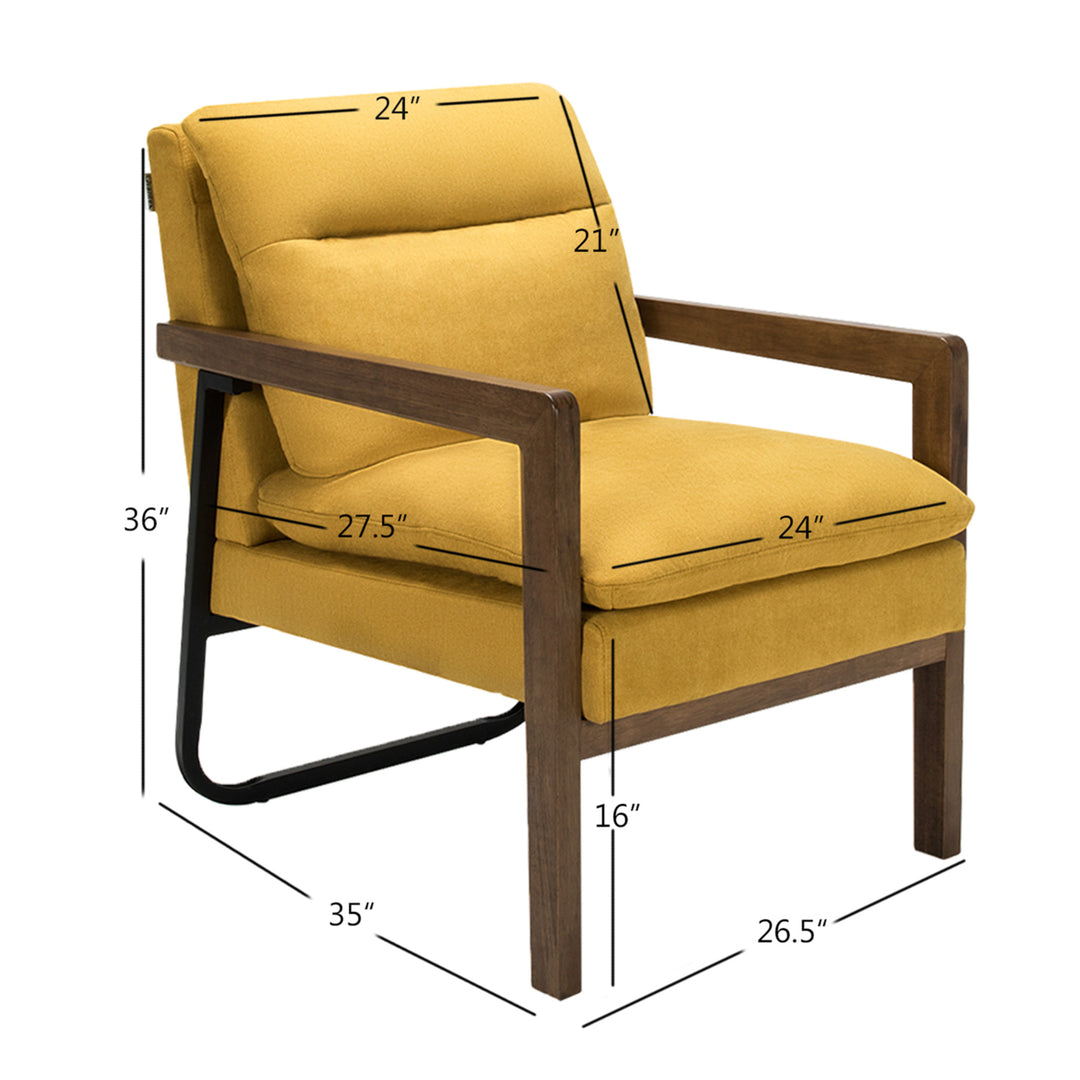 Set of 2 Single Sofa Chair Leisure Accent Chair w/ Wooden Armrests and Legs Yellow Image 2