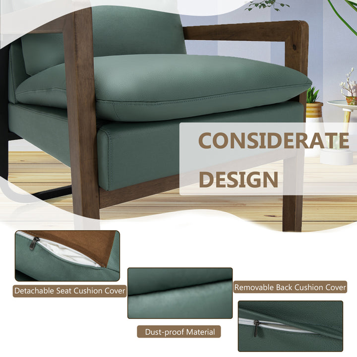 Set of 2 Single Sofa Chair Leisure Accent Chair w/ Wooden Armrests and Legs Green Image 9