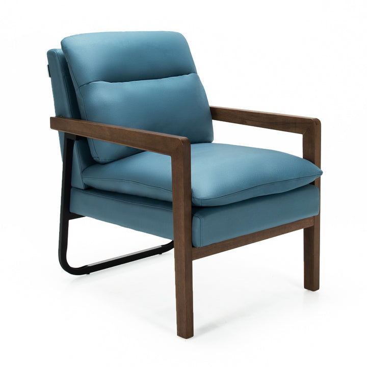 Set of 2 Single Sofa Chair Leisure Accent Chair w/ Wooden Armrests and Legs Blue Image 10