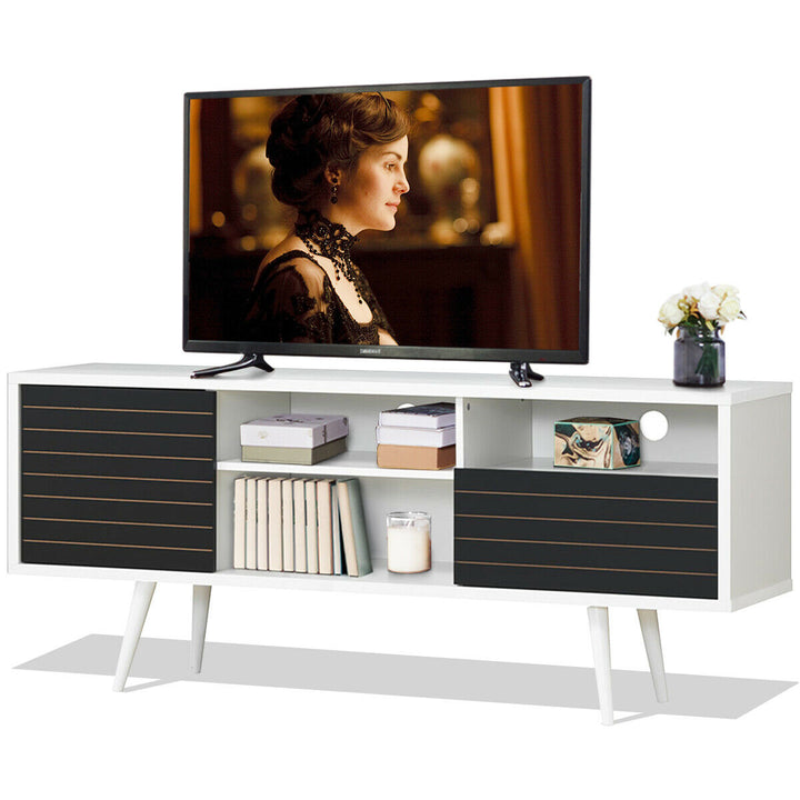 Modern TV Stand/Console Cabinet 3 Shelves Storage Drawer Splayed Leg Black/White Image 1