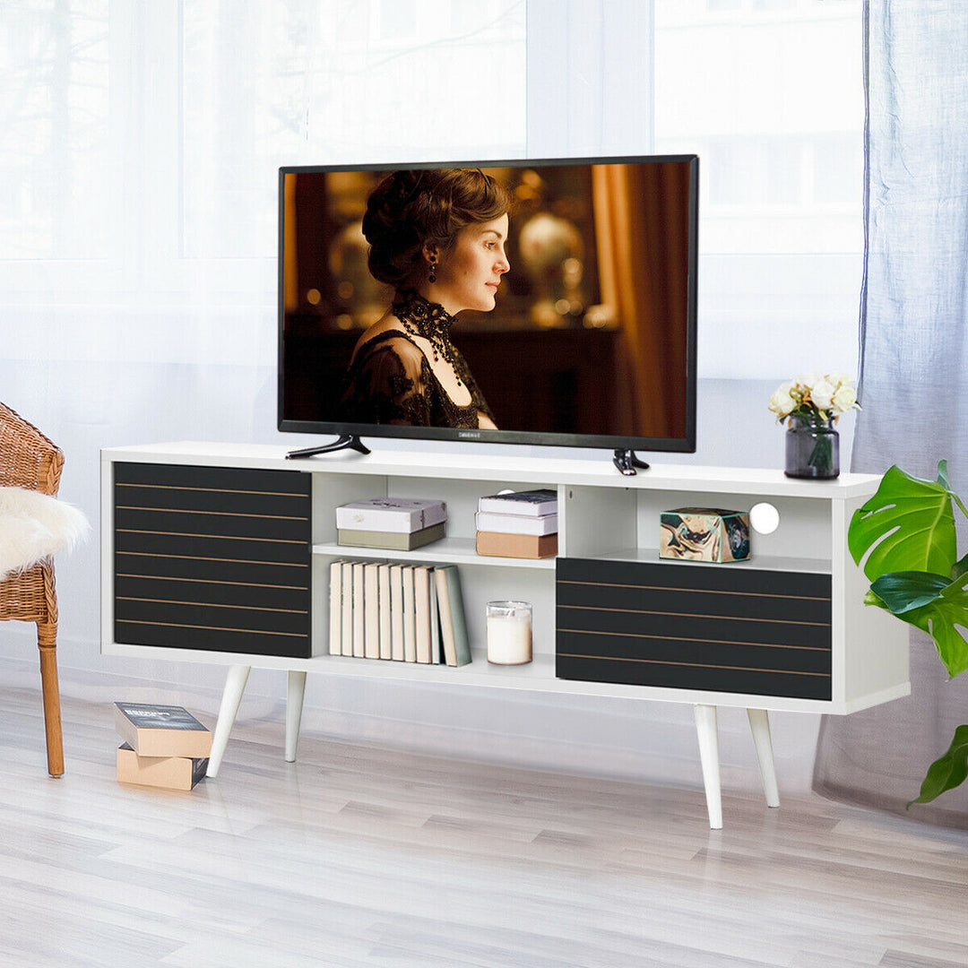 Modern TV Stand/Console Cabinet 3 Shelves Storage Drawer Splayed Leg Black/White Image 3