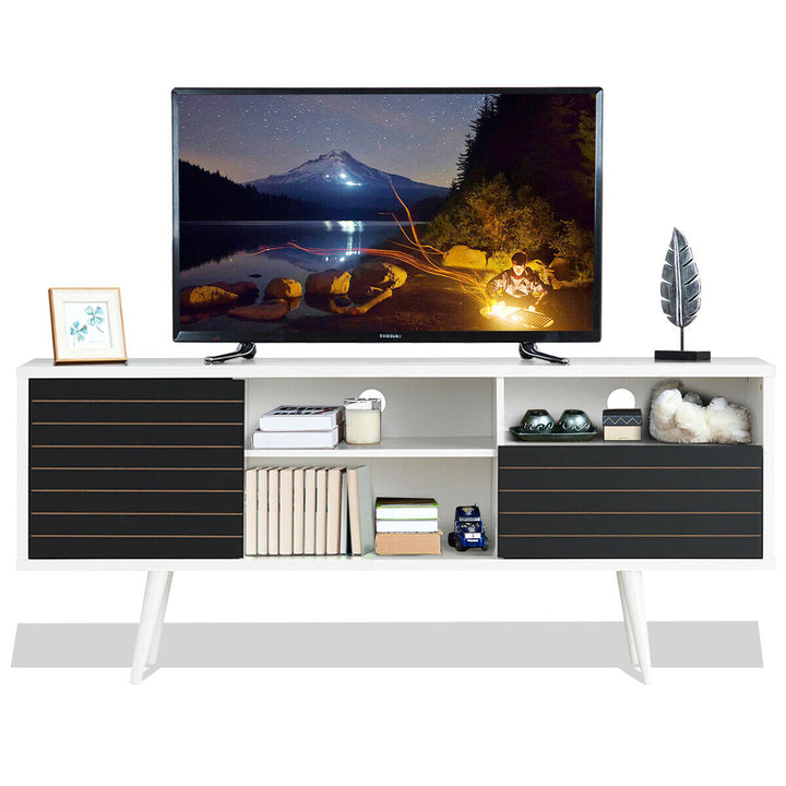 Modern TV Stand/Console Cabinet 3 Shelves Storage Drawer Splayed Leg Black/White Image 9