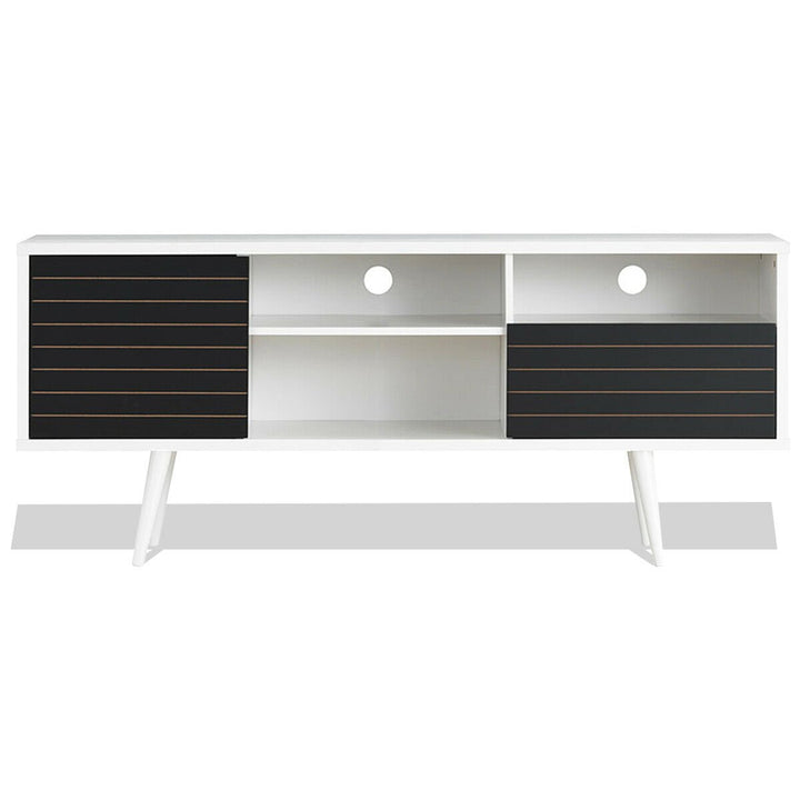 Modern TV Stand/Console Cabinet 3 Shelves Storage Drawer Splayed Leg Black/White Image 10