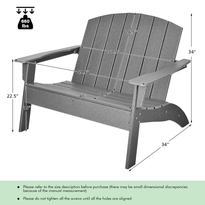 Outdoor Adirondack Chair Patio HDPE Adirondack Loveseat Bench Weather Resistant Image 2