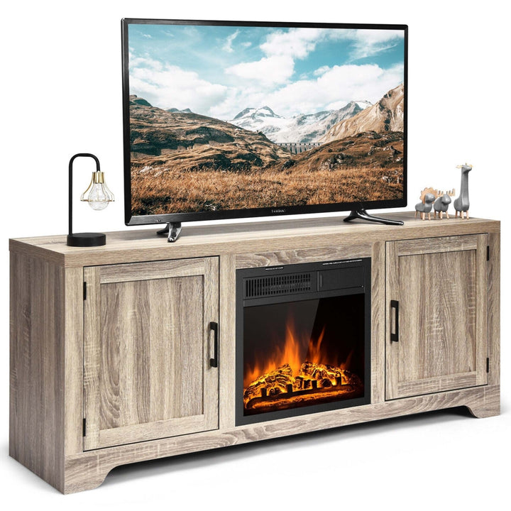 58 Fireplace TV Stand Storage Cabinet Console w/ 18 1500W Electric Fireplace Image 1