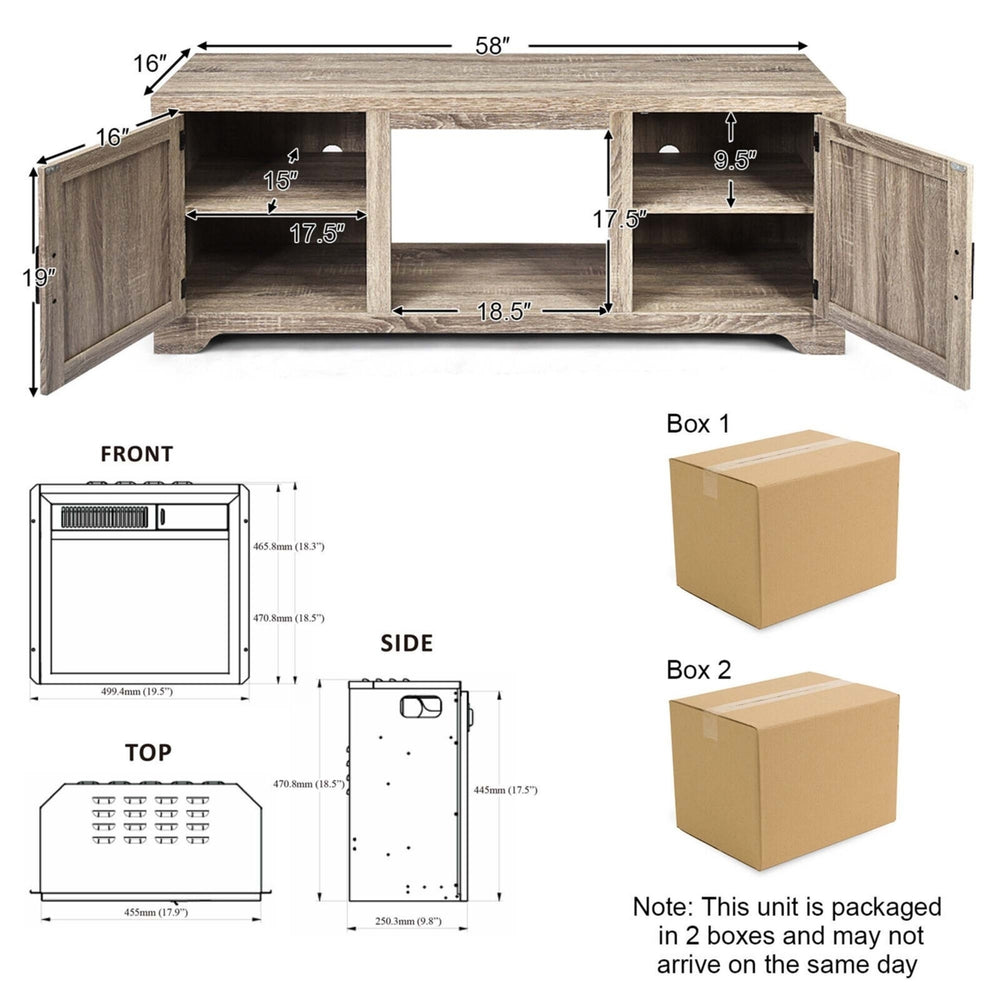 58 Fireplace TV Stand Storage Cabinet Console w/ 18 1500W Electric Fireplace Image 2