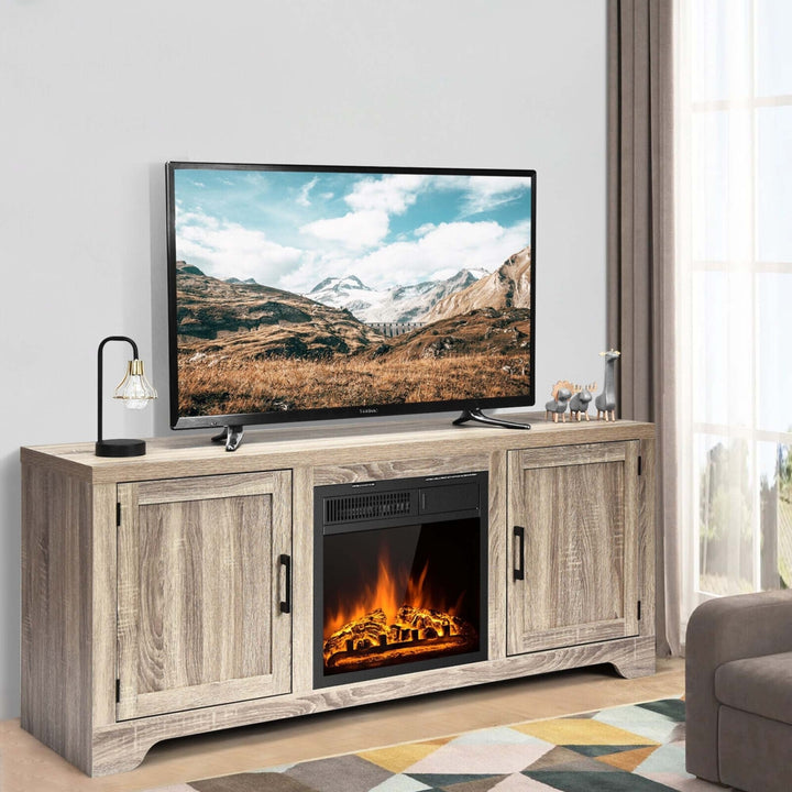 58 Fireplace TV Stand Storage Cabinet Console w/ 18 1500W Electric Fireplace Image 3