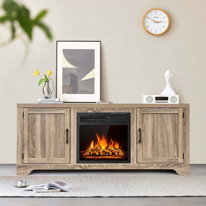 58 Fireplace TV Stand Storage Cabinet Console w/ 18 1500W Electric Fireplace Image 4