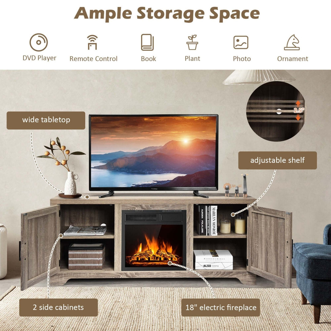 58 Fireplace TV Stand Storage Cabinet Console w/ 18 1500W Electric Fireplace Image 6