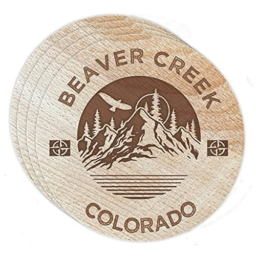 Beaver Creek Colorado 4 Pack Engraved Wooden Coaster Camp Outdoors Design Image 1