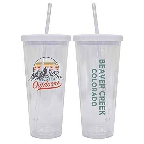 Beaver Creek Colorado Camping 24 oz Reusable Plastic Straw Tumbler w/Lid and Straw 2-Pack Image 1