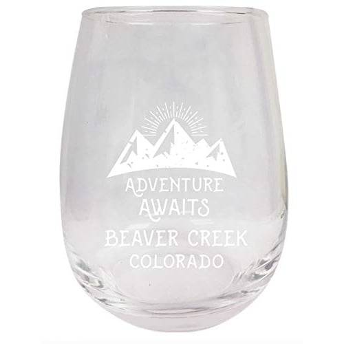 Beaver Creek Colorado Souvenir 9 Ounce Laser Engraved Stemless Wine Glass Adventure Awaits Design 2-Pack Image 1