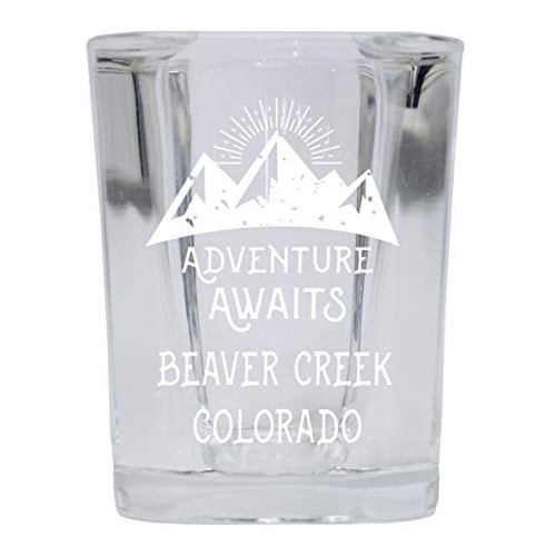 Beaver Creek Colorado Souvenir Laser Engraved 2 Ounce Square Base Liquor Shot Glass 4-Pack Adventure Awaits Design Image 1