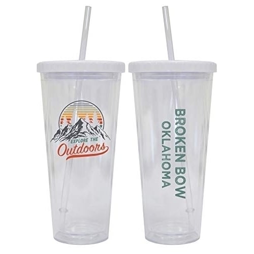 Broken Bow Oklahoma Camping 24 oz Reusable Plastic Straw Tumbler w/Lid and Straw Image 1