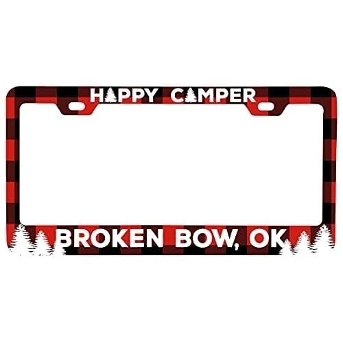 Broken Bow Oklahoma Car Metal License Plate Frame Plaid Design Image 1