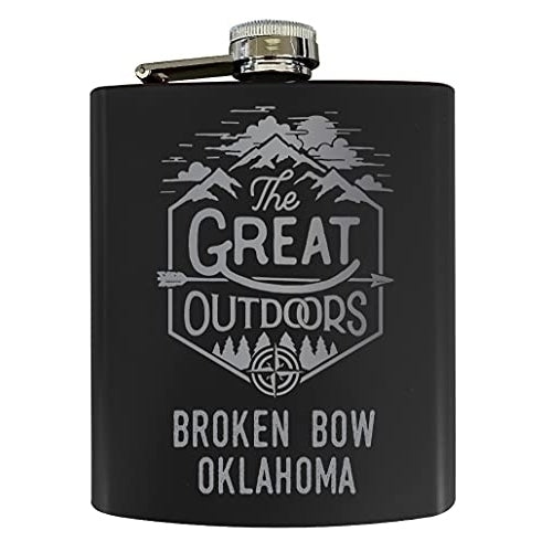 Broken Bow Oklahoma Laser Engraved Explore the Outdoors Souvenir 7 oz Stainless Steel 7 oz Flask Black Image 1