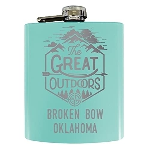 Broken Bow Oklahoma Laser Engraved Explore the Outdoors Souvenir 7 oz Stainless Steel 7 oz Flask Seafoam Image 1