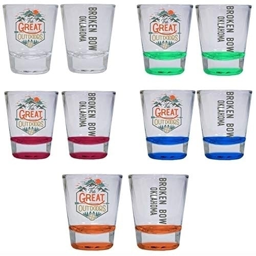 Broken Bow Oklahoma The Great Outdoors Camping Adventure Souvenir Round Shot Glass (Green, 4-Pack) Image 1