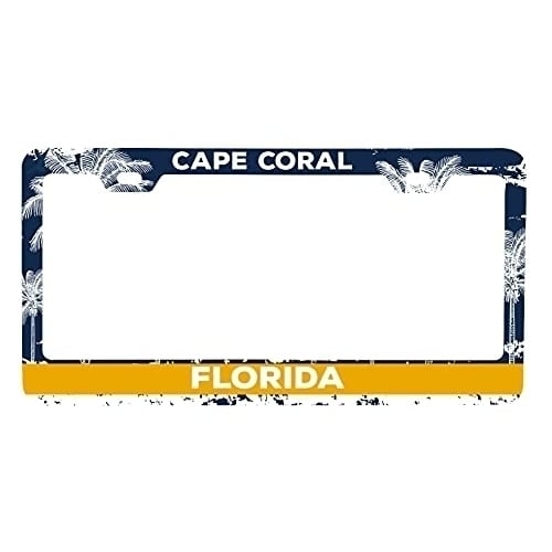 Cape Coral Florida Metal License Plate Frame Distressed Palm Design Image 1