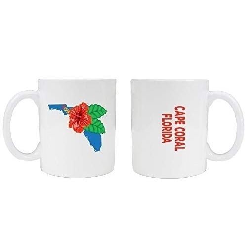 Cape Coral Florida Souvenir White Coffee Mug Hibiscus Design 2-Pack Image 1