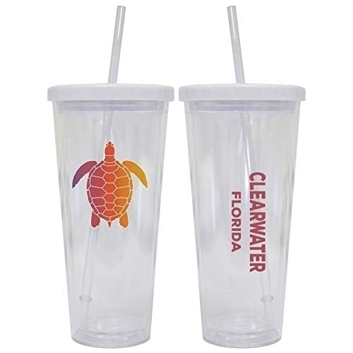 Clearwater Florida Souvenir 24 oz Reusable Plastic Tumbler With Straw and Lid Image 1