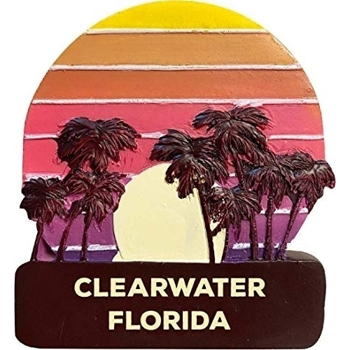 Clearwater Florida Trendy Souvenir Hand Painted Resin Refrigerator Magnet Sunset and Palm Trees Design 3-Inch Image 1