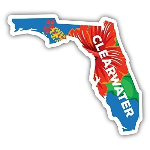 Clearwater Florida Souvenir State Shape Hibicus Design 4 Inch Vinyl Decal Sticker Image 1