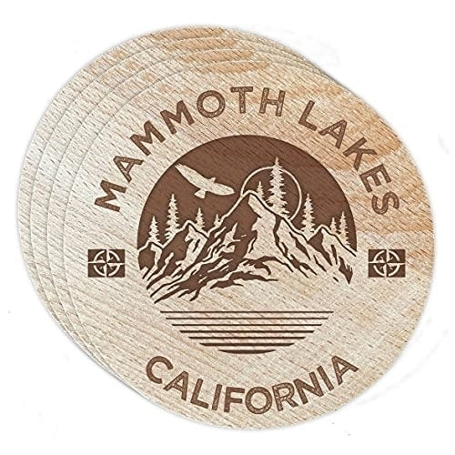 Mammoth Lakes California 4 Pack Engraved Wooden Coaster Camp Outdoors Design Image 1