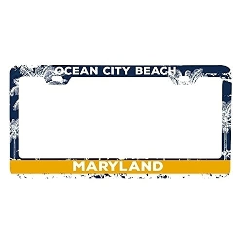 Ocean City Beach Maryland Metal License Plate Frame Distressed Palm Design Image 1