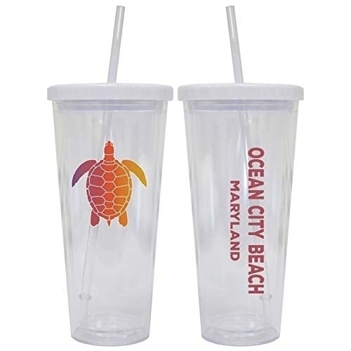 Ocean City Beach Maryland Souvenir 24 oz Reusable Plastic Tumbler With Straw and Lid Image 1