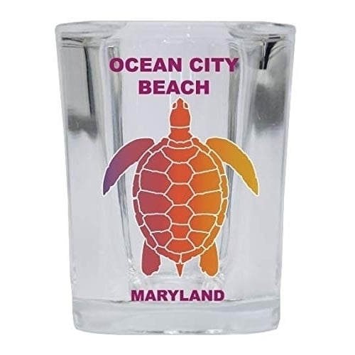 OCEAN CITY BEACH Maryland Square Shot Glass Rainbow Turtle Design Image 1