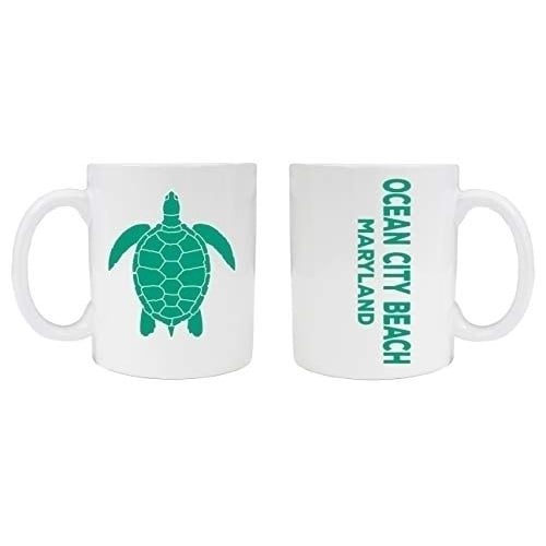 Ocean City Beach Maryland Souvenir White Ceramic Coffee Mug 2 Pack Turtle Design Image 1