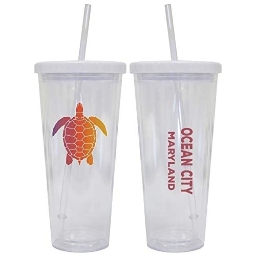 Ocean City Maryland Souvenir 24 oz Reusable Plastic Tumbler With Straw and Lid Image 1