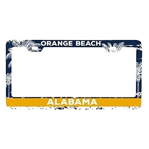 Orange Beach Alabama Metal License Plate Frame Distressed Palm Design Image 1