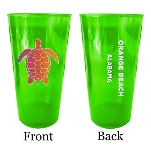 Orange Beach Alabama Souvenir 16 oz Green Plastic Pint Glass 4-Pack Image 1